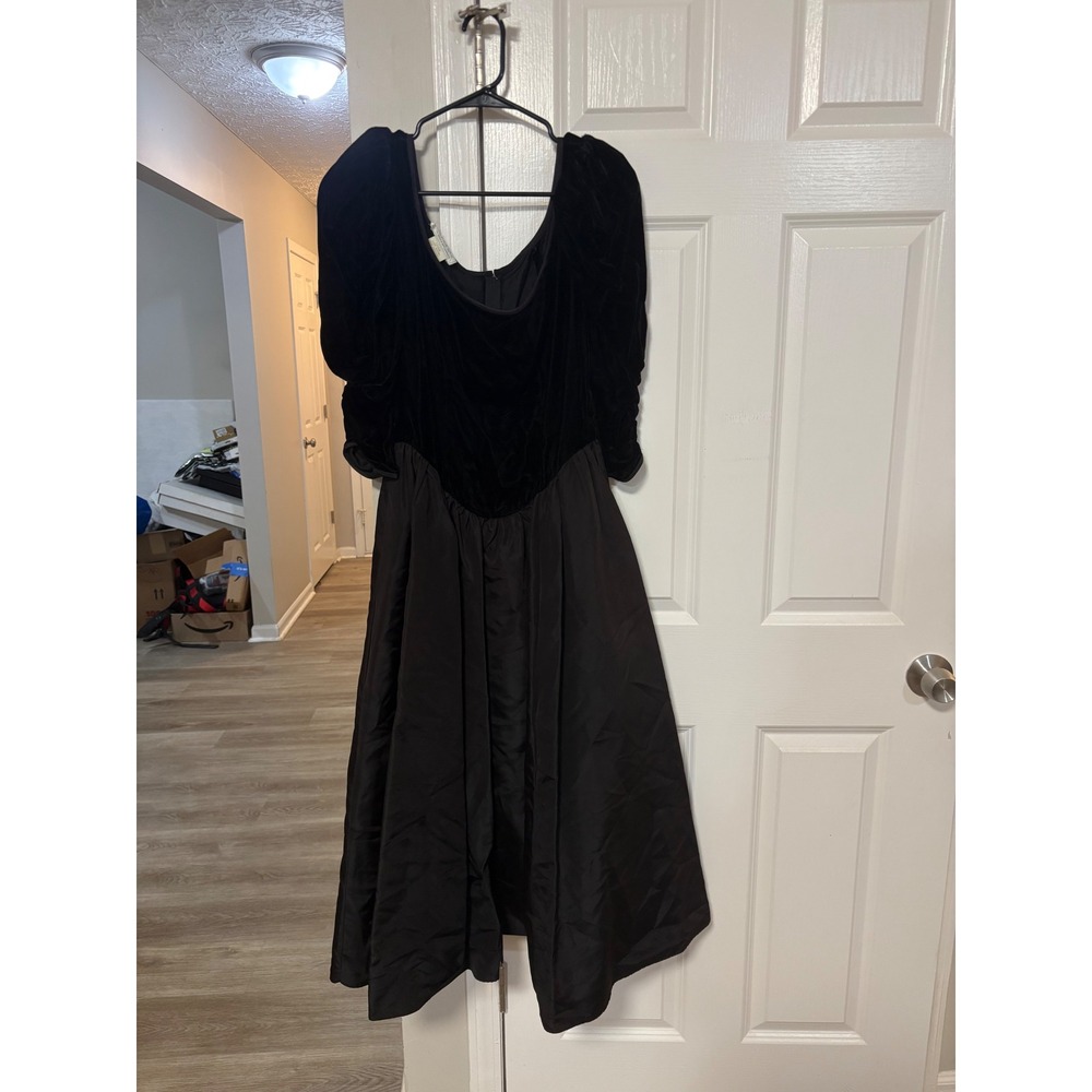 Gunne Sax Jessica McClintock Vintage Black Velvet Taffeta Puff Sleeve Dress 7